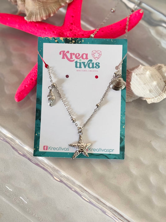Cadena plateada charms marinos