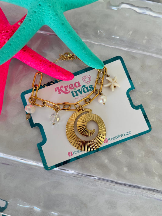 Pulsera caracol en espiral plateada o dorada