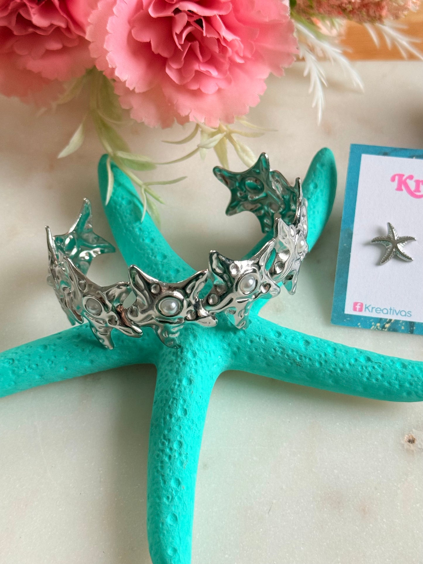 Pulsera cuff estrellas de mar plata