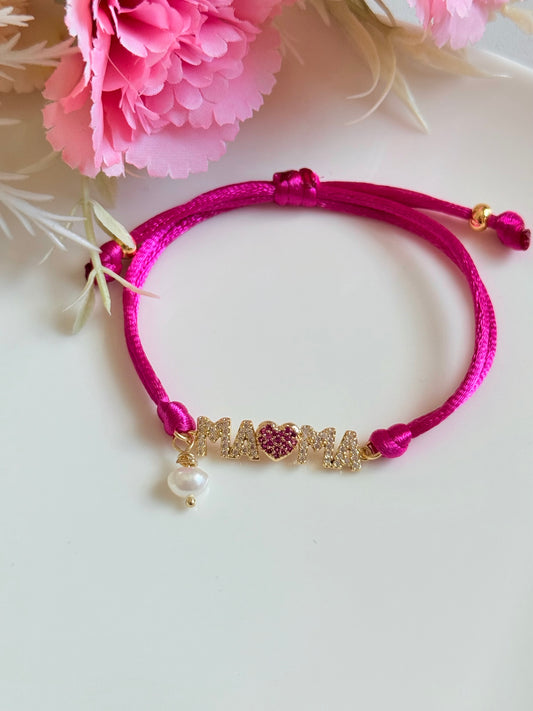Pulsera en hilo satinado con conector Mamá