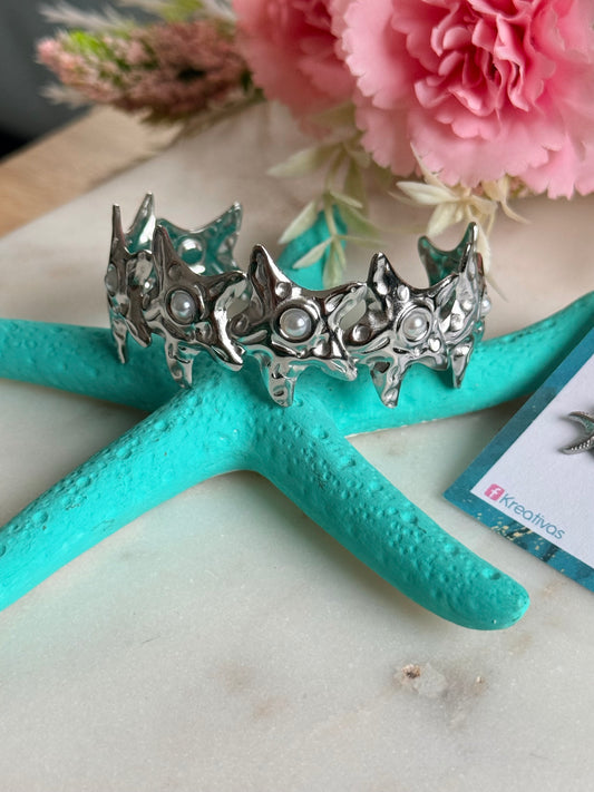 Pulsera cuff estrellas de mar plata