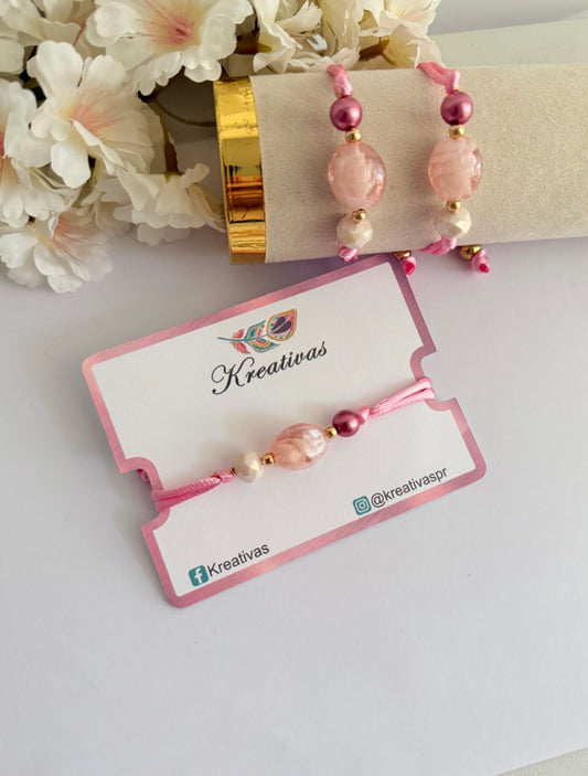 Rosa-Pulsera en hilo ajustable