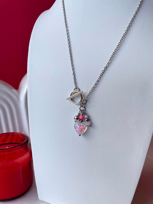 Cadena plata Corazón Rosa